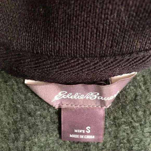 Eddie Bauer Mens Small Green Black Marled 1/4 Zip Sweater Jacket L/S Logo - Picture 3 of 5